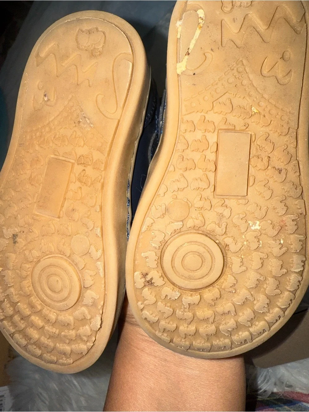 L'Amour Navy T‑Strap Kids Dress Shoes with Tan Sole